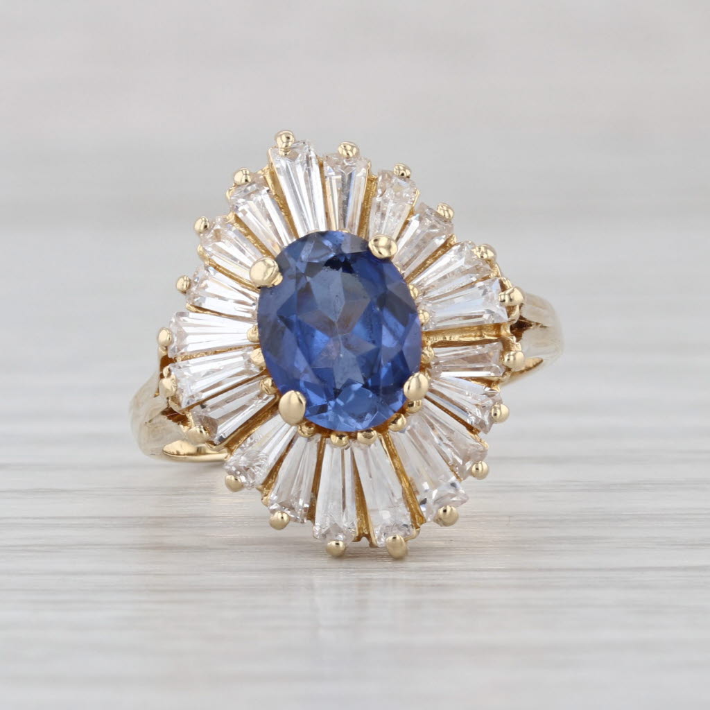 3.18ctw Lab Created Blue Sapphire Cubic Zirconia Ring 14k Yellow Gold Size 7.25