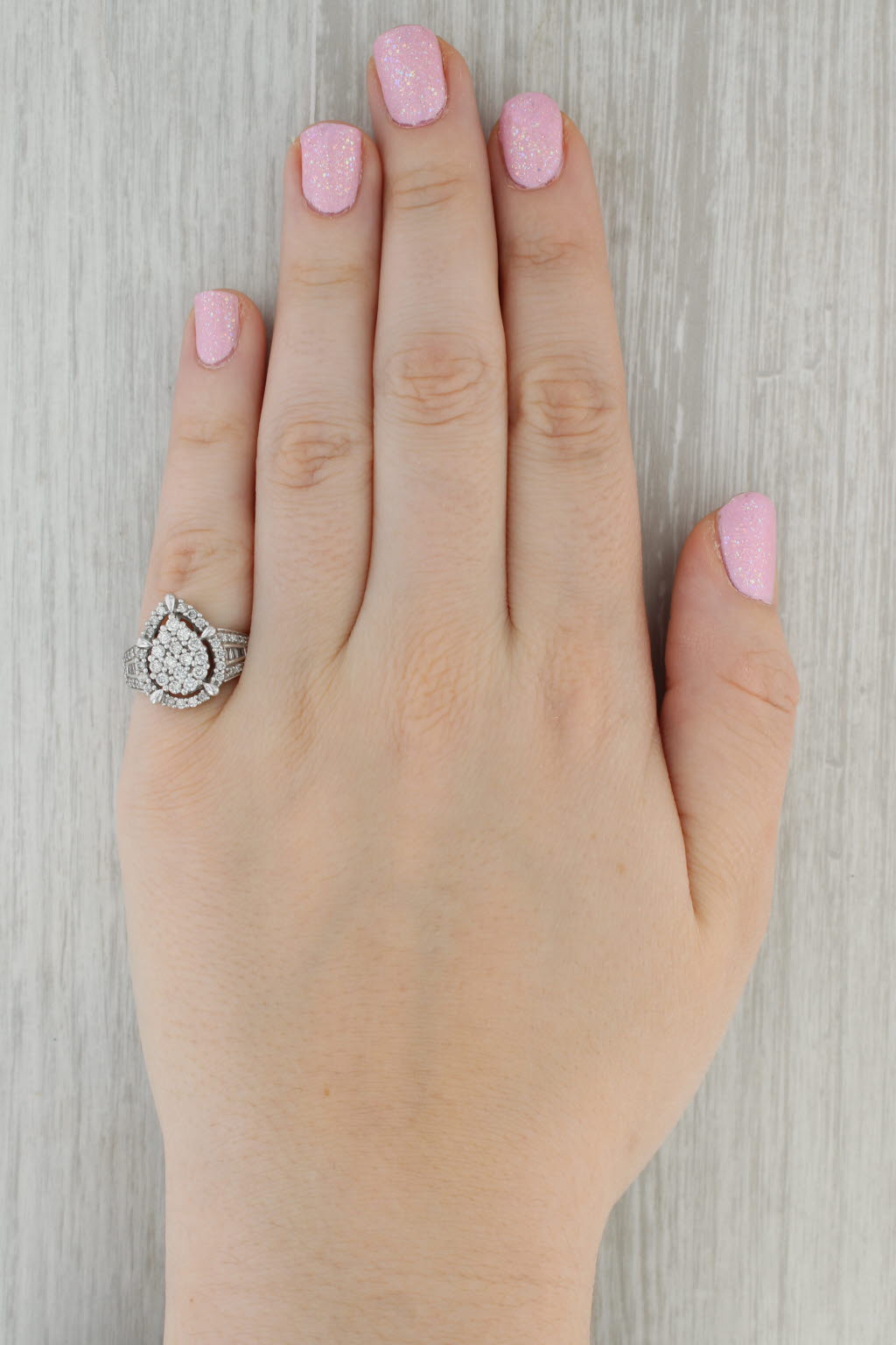 Dark Gray 0.86ctw Diamond Cluster Teardrop Halo Ring 10k White Gold Size 6 Engagement