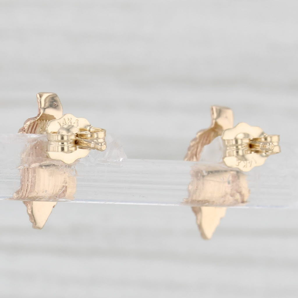 Light Gray Detailed Leaf Stud Earrings 14k Yellow Gold