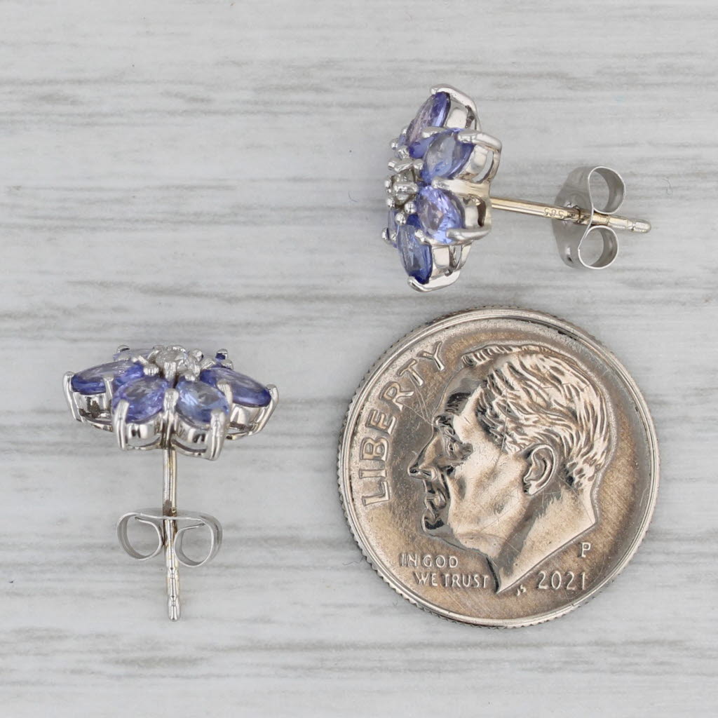 Gray 2.46ctw Tanzanite Flower Stud Earrings 14k White Gold