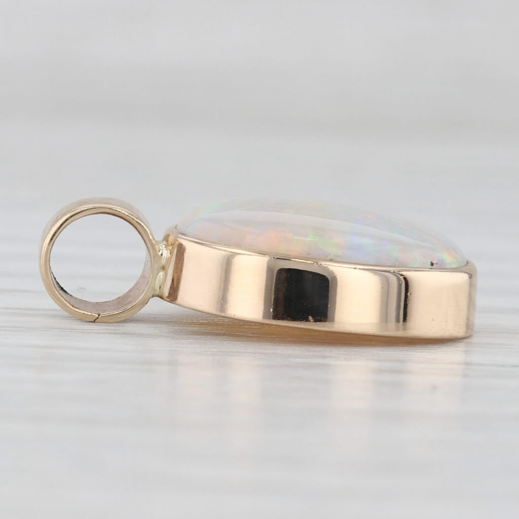 Colorful Opal Pendant 14k Yellow Gold Oval Cabochon Solitaire