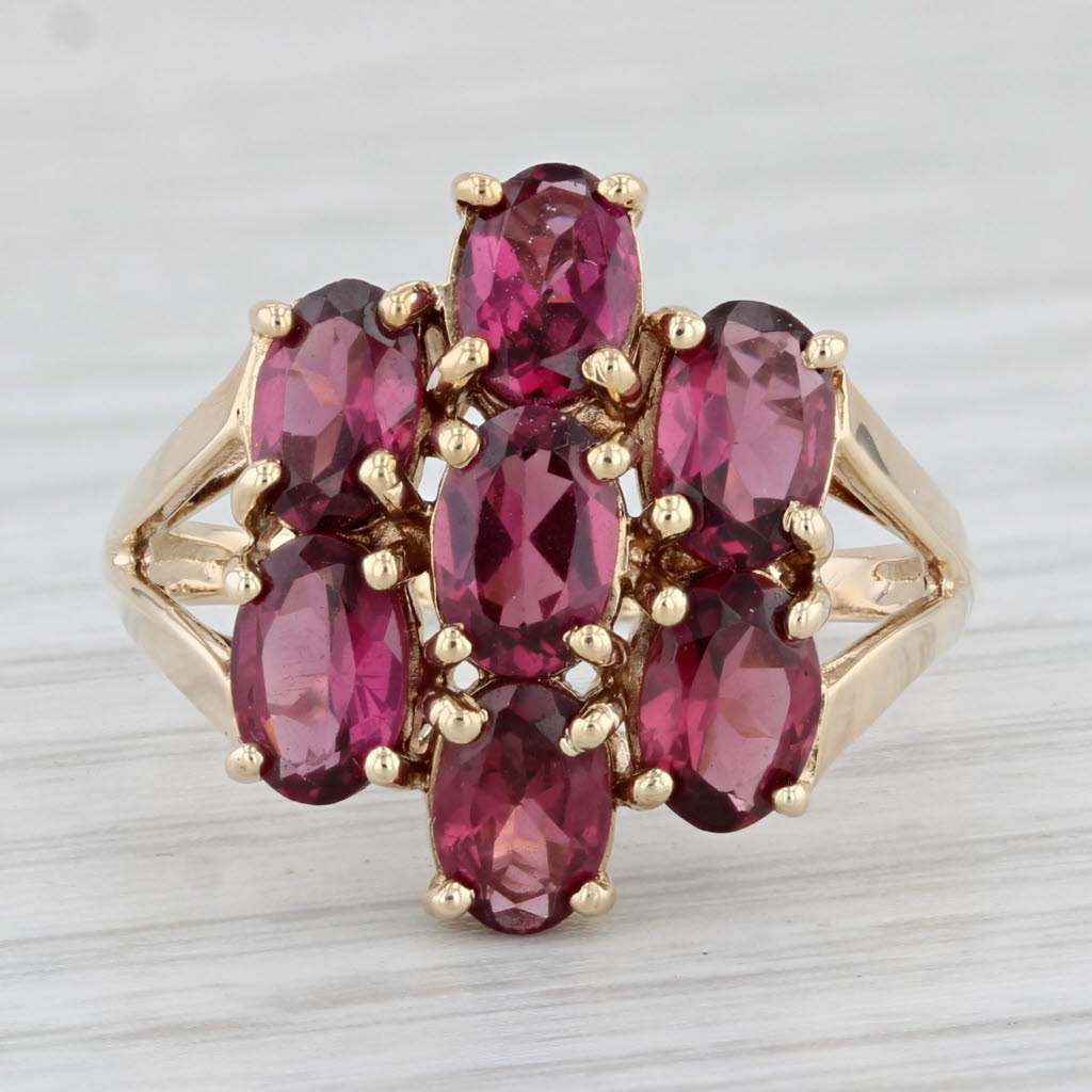 Light Gray 4.30ctw Rhodolite Garnet Cluster Ring 10k Yellow Gold Size 7 Cocktail