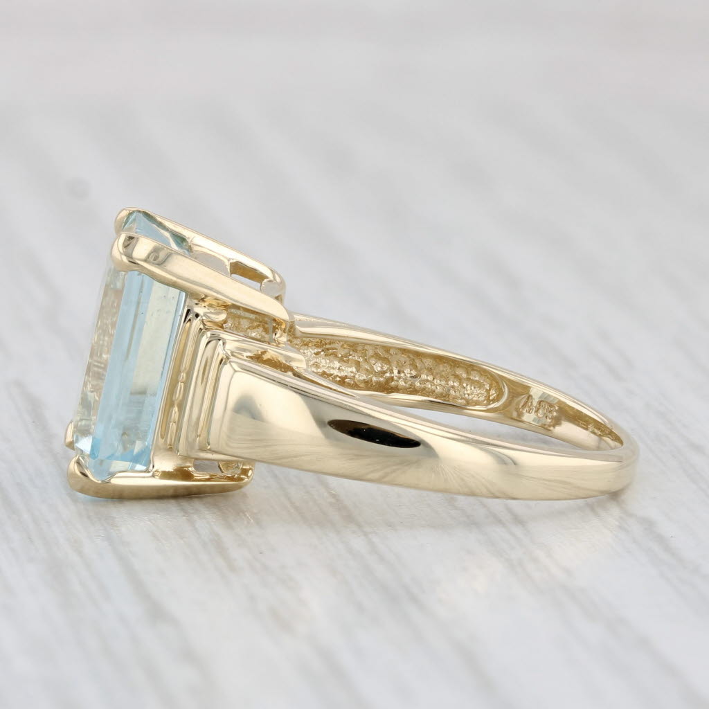 Light Gray 5.25ct Aquamarine Ring 14k Yellow Gold Size 6.75 Emerald Cut Solitaire