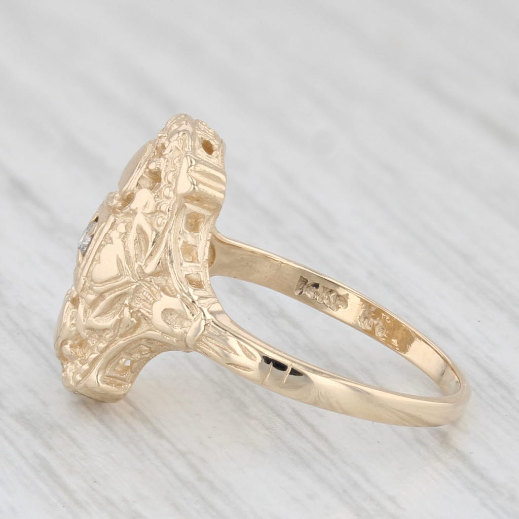Light Gray Vintage Diamond Ornate Ring 14k Yellow Gold Size 4.5