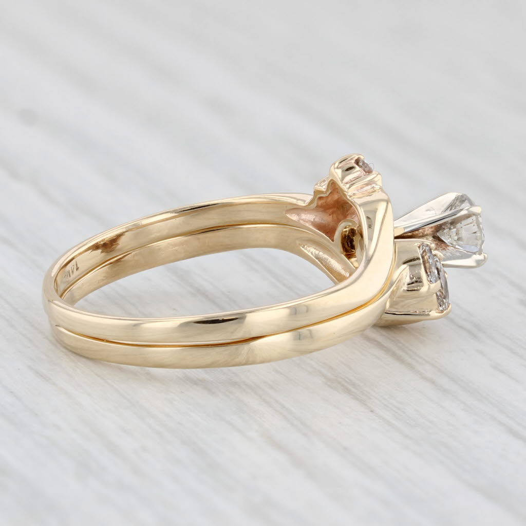 Light Gray 0.40ctw Round Diamond Halo Engagement Ring Wedding Band Set 14k Gold Size 7