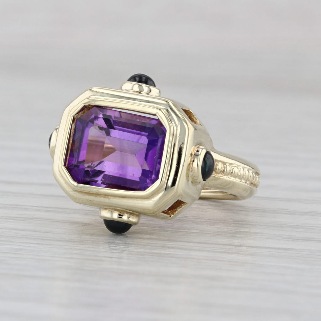 4ct Amethyst Blue Sapphire Cabochons Ring 14k Yellow Gold Size 5 Cocktail