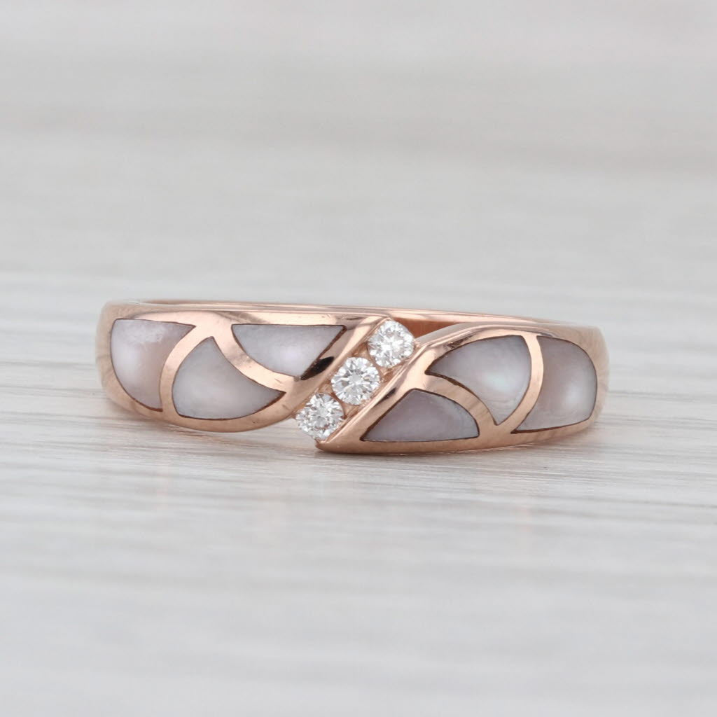 Kabana Diamond Mother of Pearl Ring 14k Rose Gold Size 7 Stackable Band