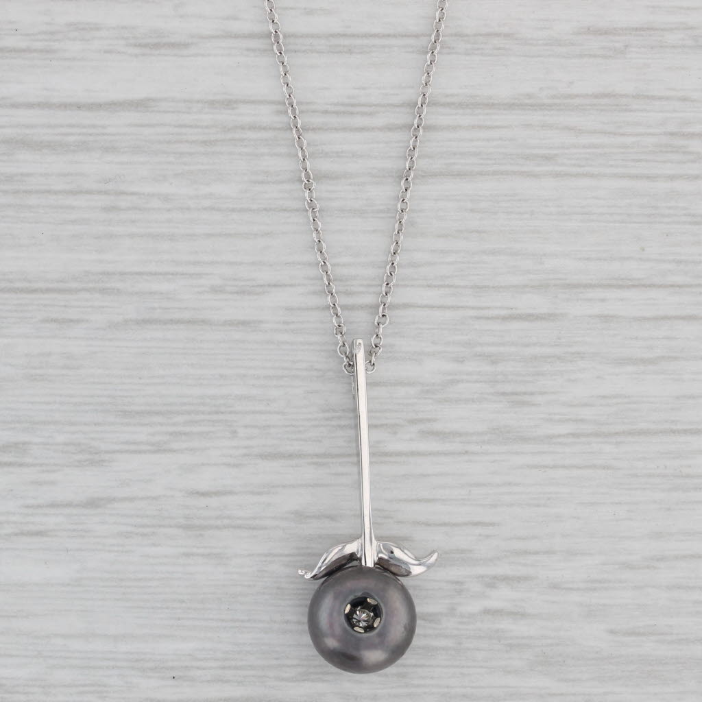 Gray New Galatea Cultured Black Pearl Diamond Pendant Necklace 14k White Gold 18"