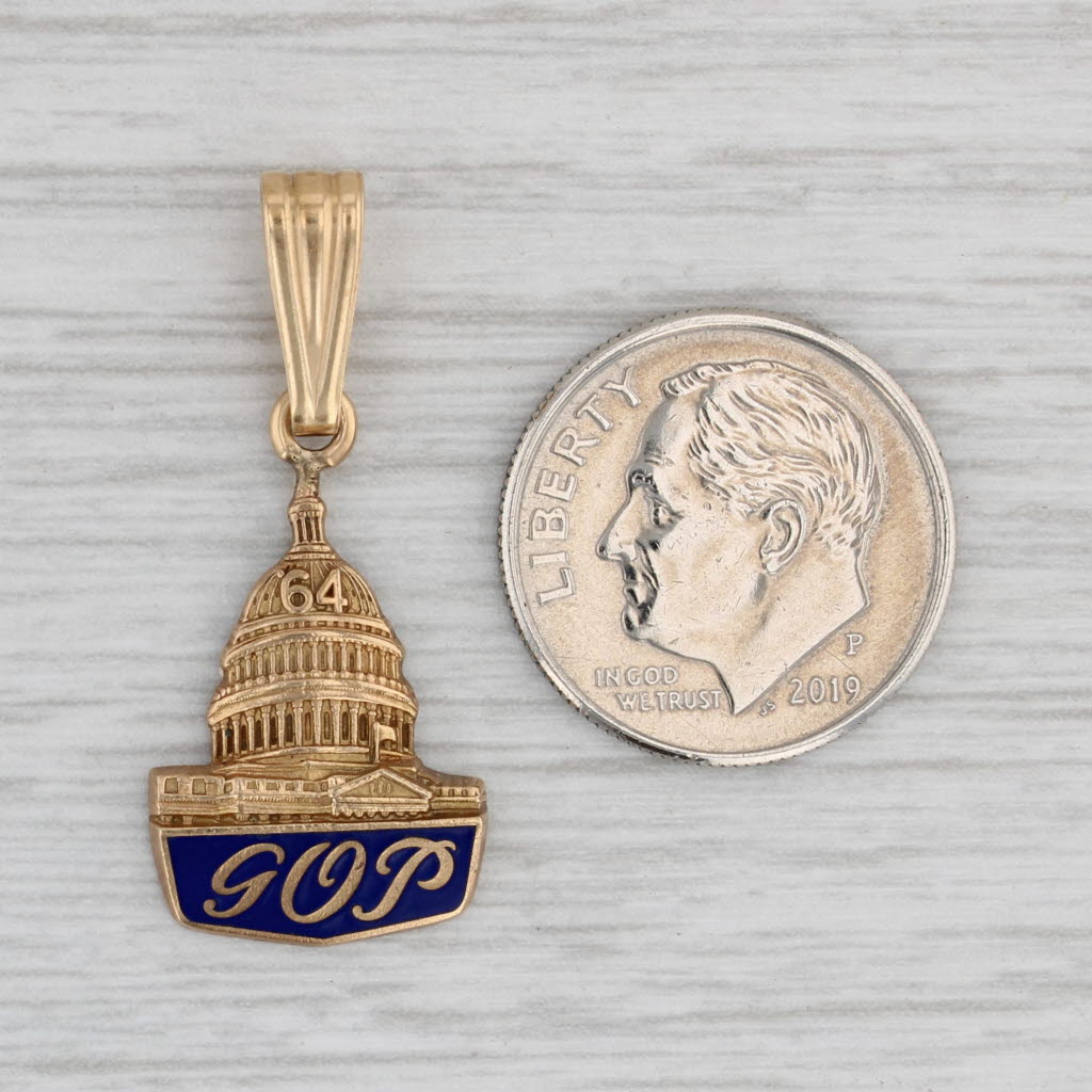 Gray GOP 1964 Capitol Building Pendant 10k Gold Enamel Vintage