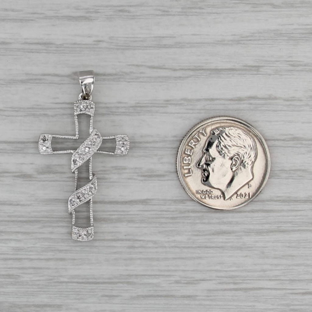 Diamond Wrapped Cross Pendant 10k White Gold Religious Jewelry