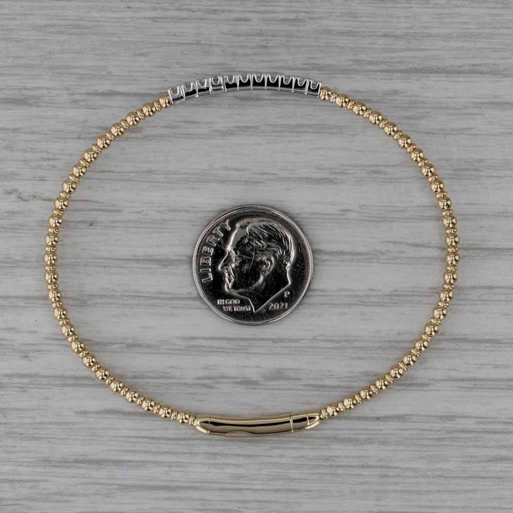New 0.31ctw Diamond Cross Bead Flexible Bangle Bracelet 14k Gold 6.5"