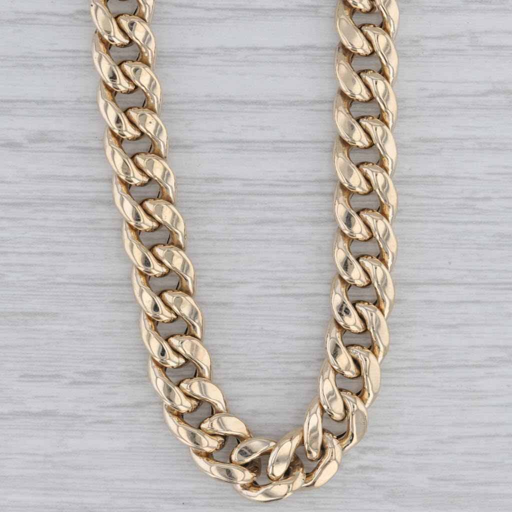 Gray Cuban Curb Chain Necklace 10k Yellow Gold 22" 9.6mm Italian