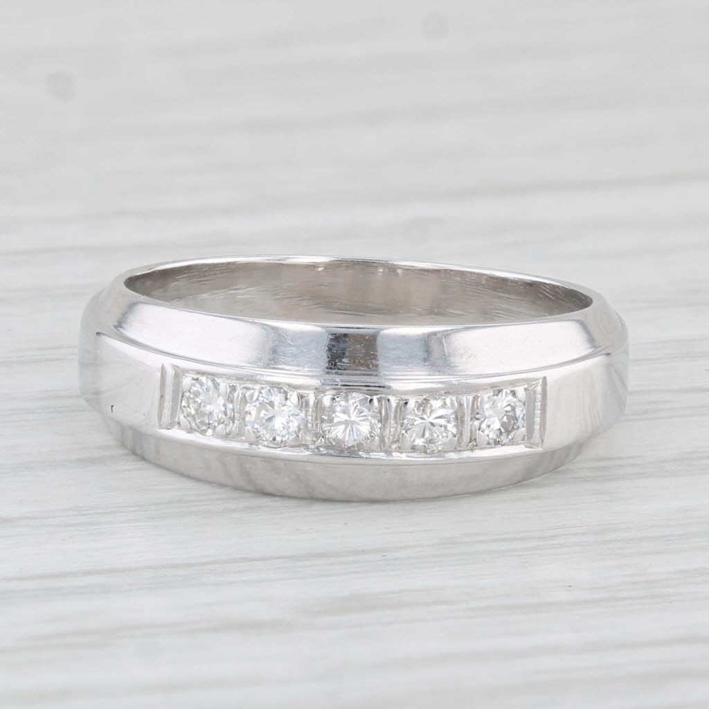 Light Gray 0.15ctw Diamond Wedding Band 14k White Gold Size 6.75 Stackable Ring
