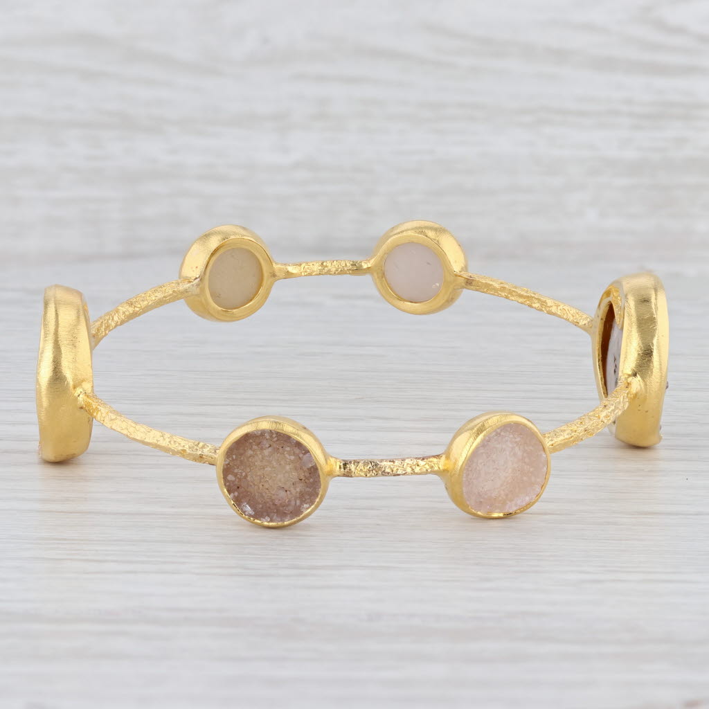 New Nina Nguyen Bangle Bracelet Sand White Druzy Quartz Sterling 22k Vermeil