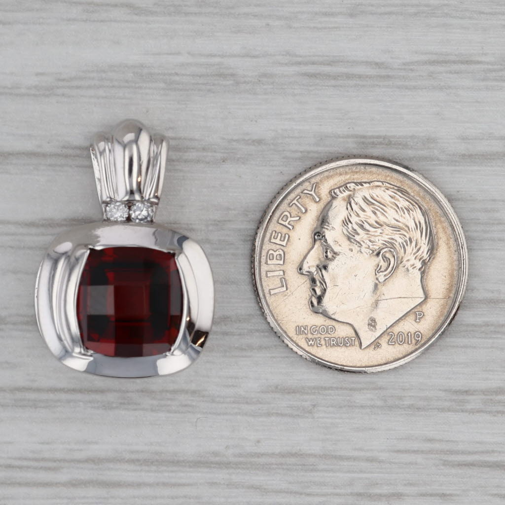 Gray 3.20ct Cushion Garnet Solitaire Diamond Pendant 14k White Gold