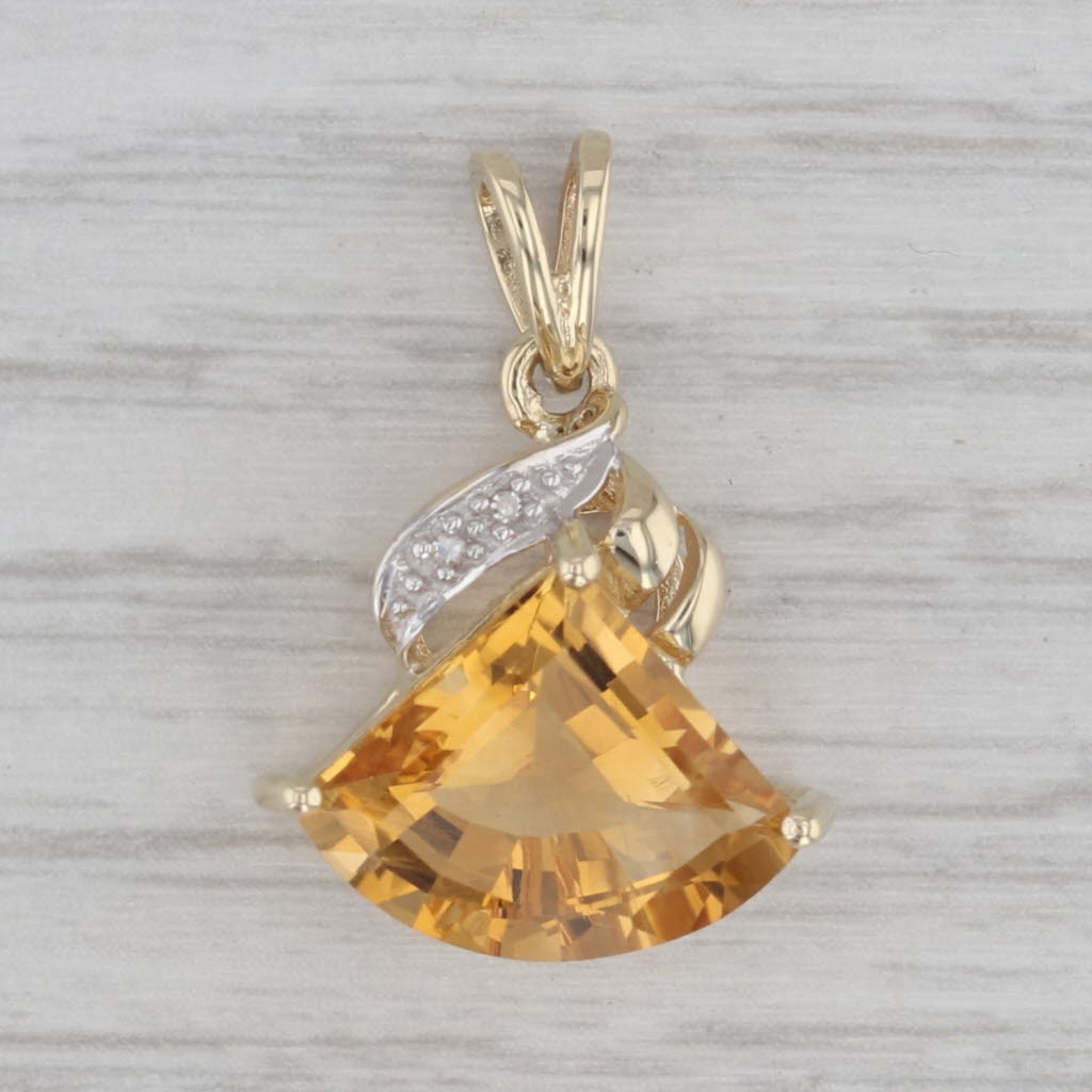 Gray 6ct Citrine Diamond Pendant 10k Yellow Gold
