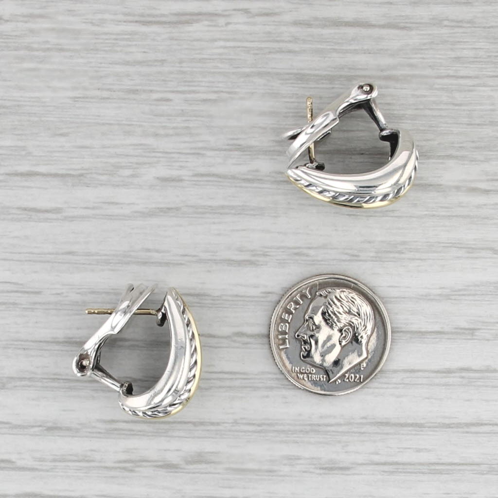 Yurman Cable Thoroughbred J-Hook Earrings Sterling Silver 18k Gold Omega Backs
