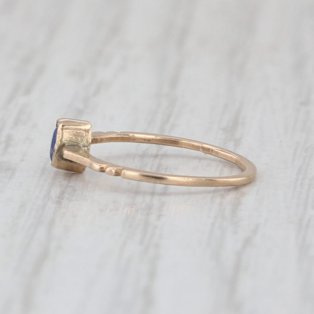 Antique Simulated Sapphire Blue Glass Baby Ring 10k Yellow Gold Small Size