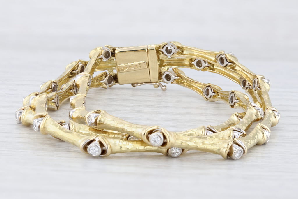 Light Gray Vintage 0.70ctw Diamond Bamboo Link Bracelet 18k Yellow Gold 6.5"