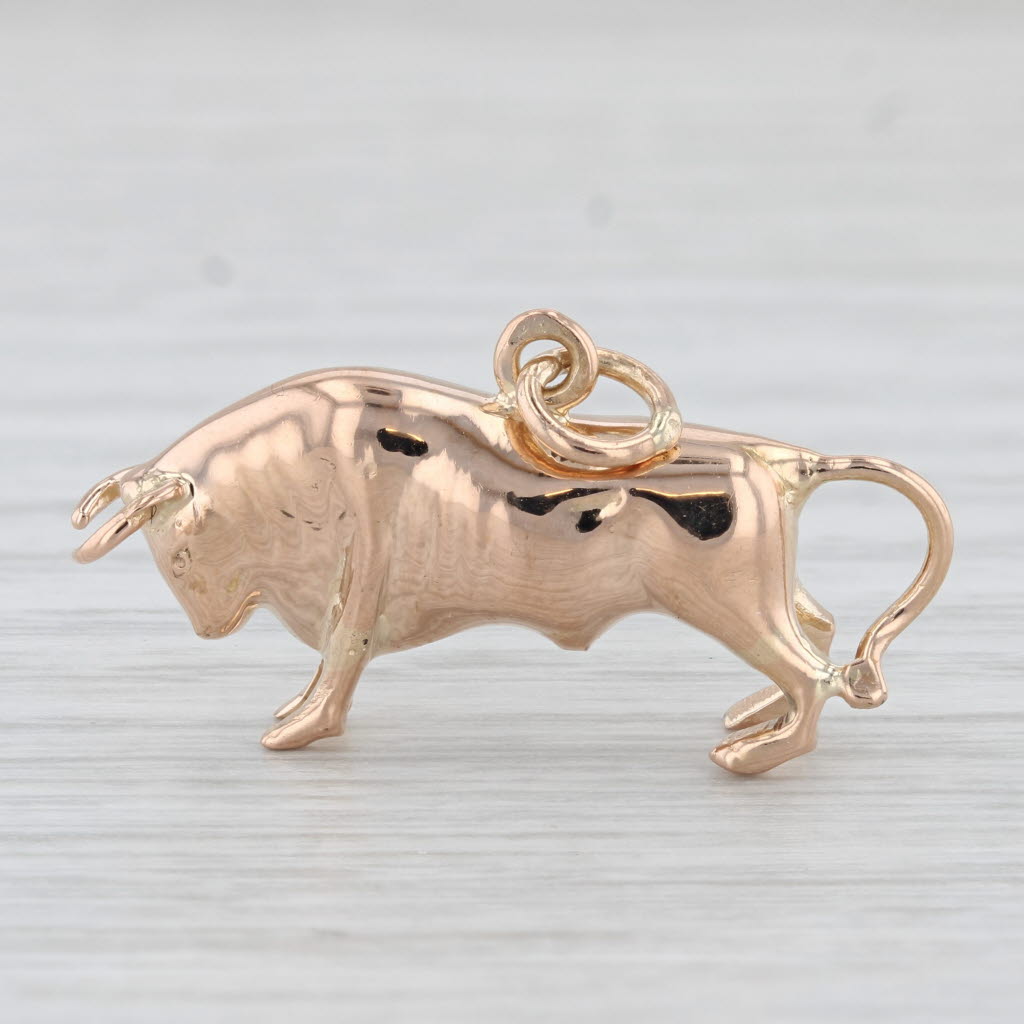 Light Gray Golden Bull Charm 18k Rose Gold 3D Figural Pendant