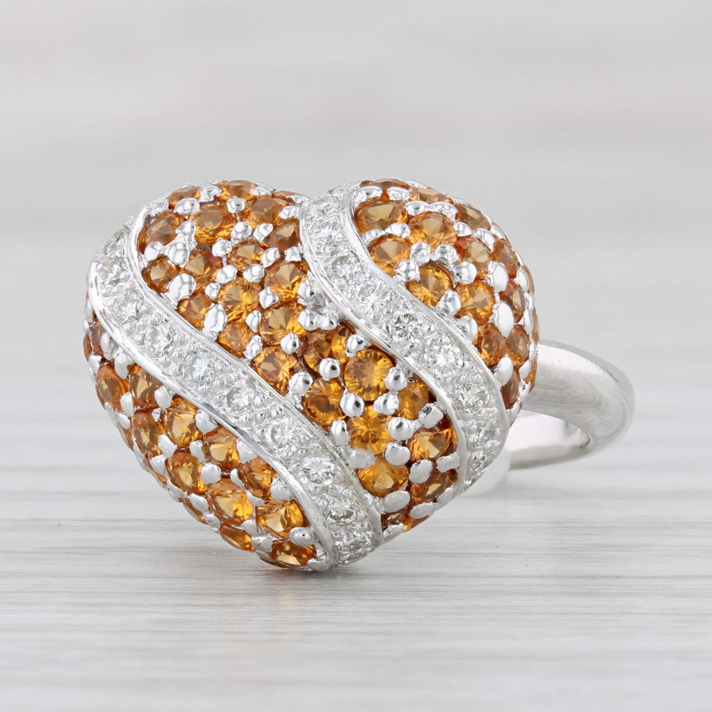 Light Gray 4.20ctw Orange Sapphire Diamond Heart Ring 18k White Gold Size 6.5 Cocktail