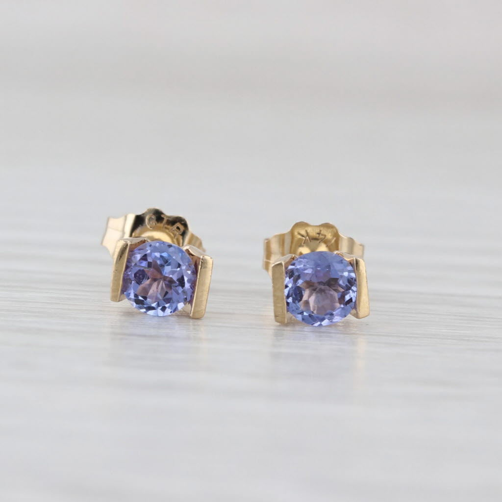 0.48ctw Round Tanzanite Stud Earrings 14k Yellow Gold Solitaire Studs
