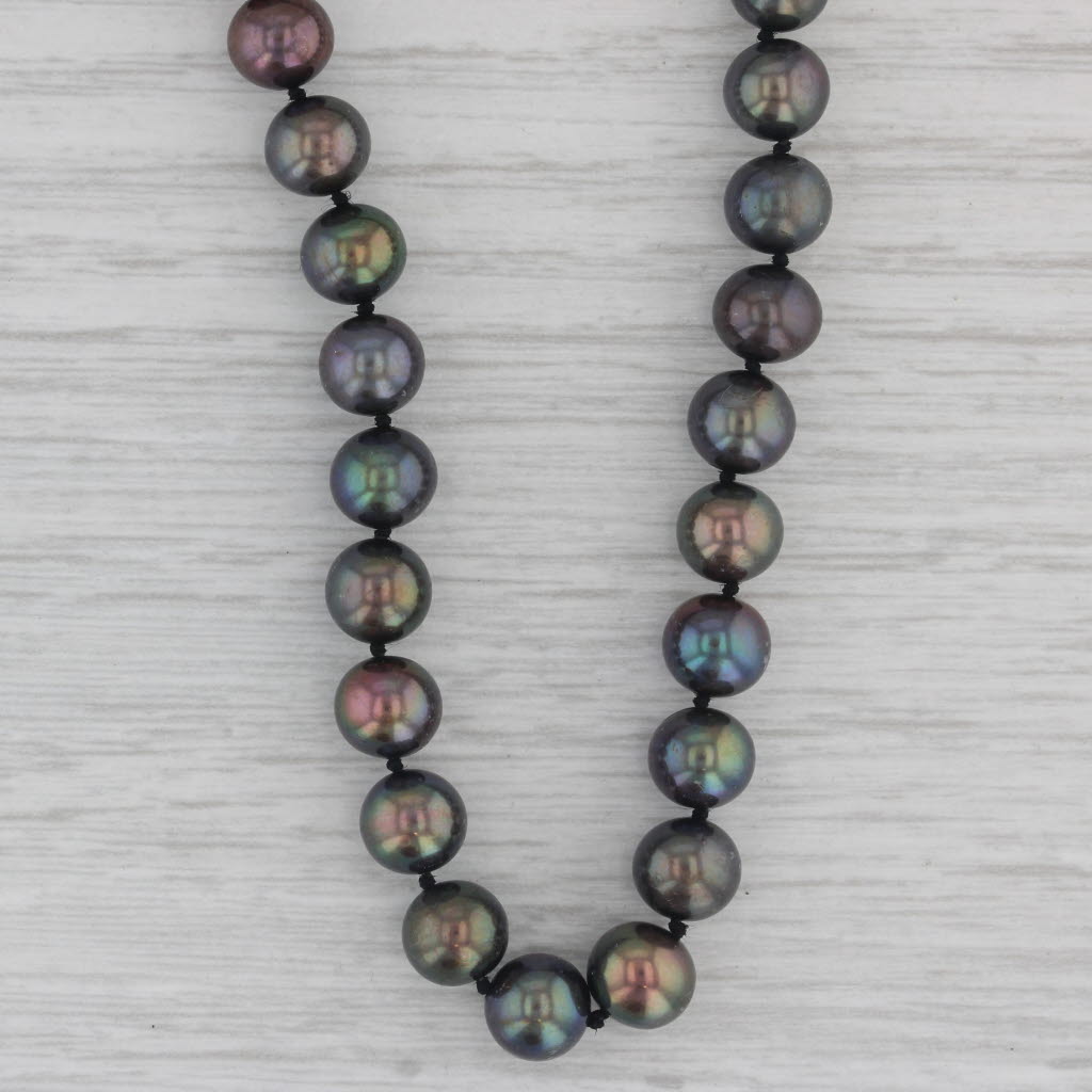 Gray Cultured Freshwater Black Pearl Bead Strand Necklace 14k Gold 18.5"