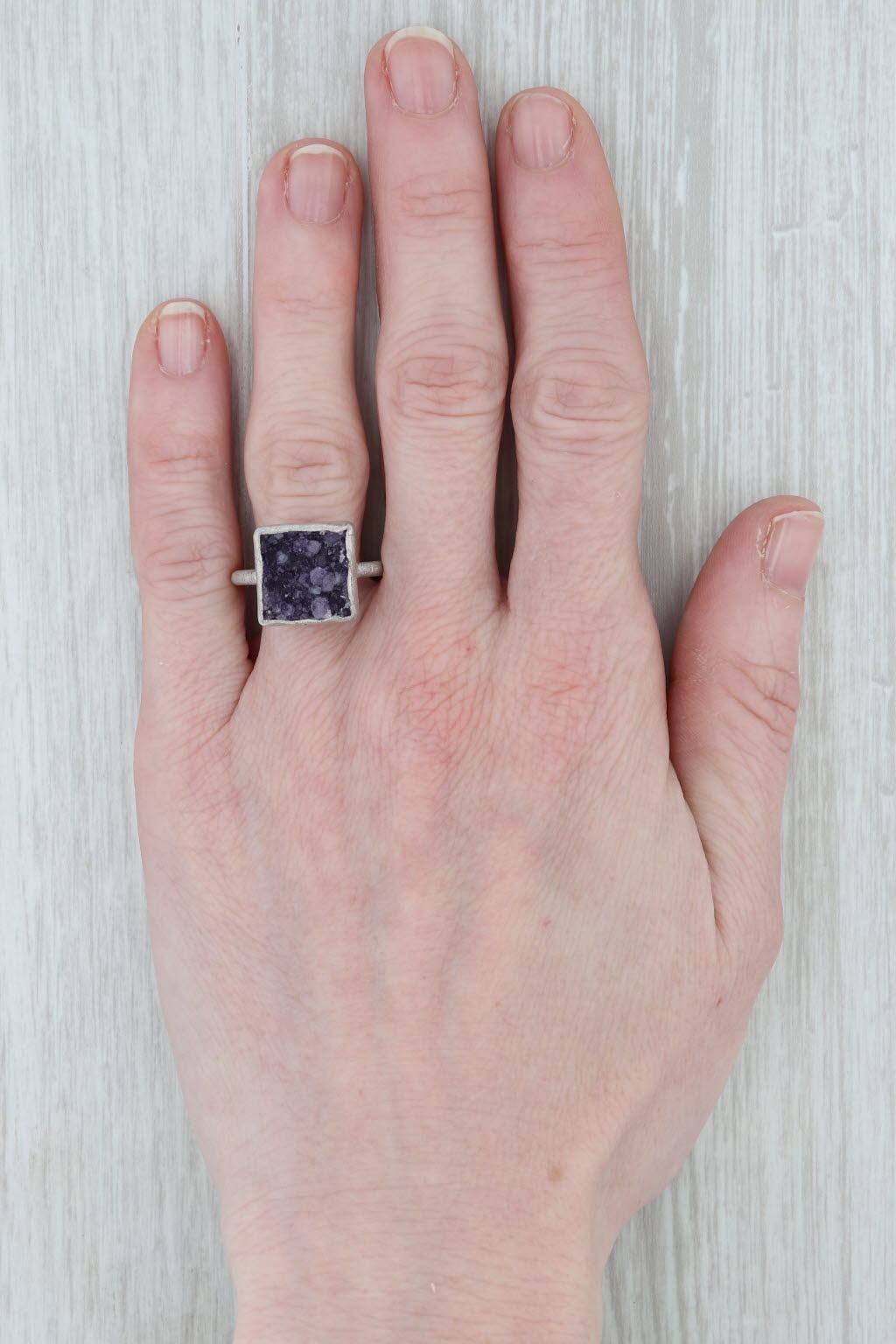 New Nina Wynn Amethyst Druzy Ring Sterling Silver Size 6.75 Statement