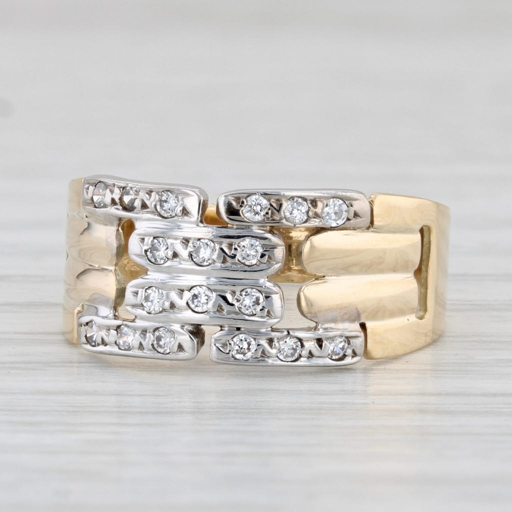 Light Gray 0.18ctw Cubic Zirconia Interlocking Ring 18k Yellow White Gold Size 7.25