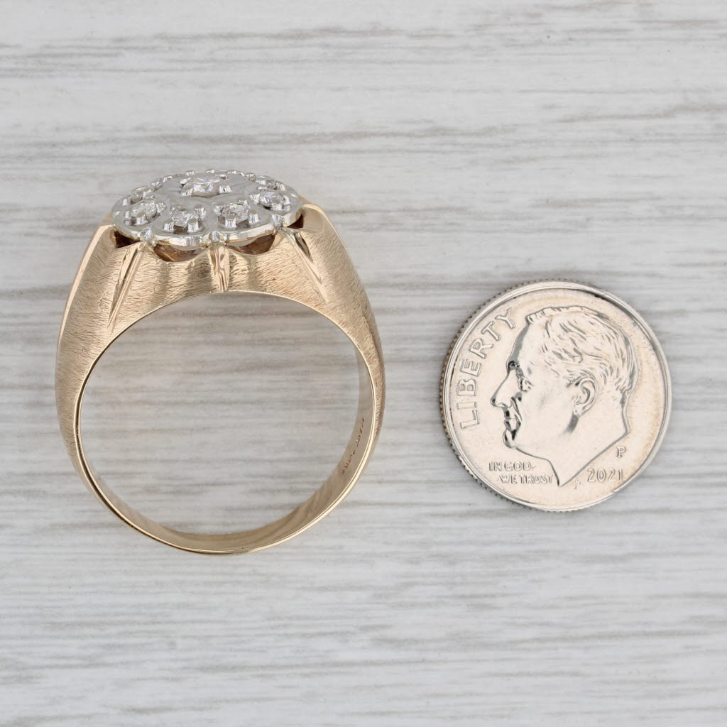 Gray 0.46ctw Diamond Cluster Men's Ring Belcher Setting 10k Yellow Gold Size 12.5