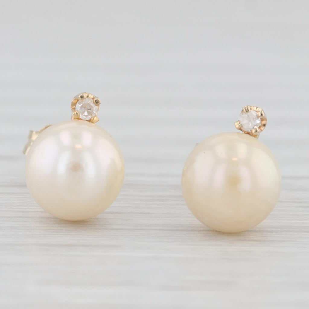 Light Gray Cultured Pearl Diamond Stud Earrings 10k Yellow Gold
