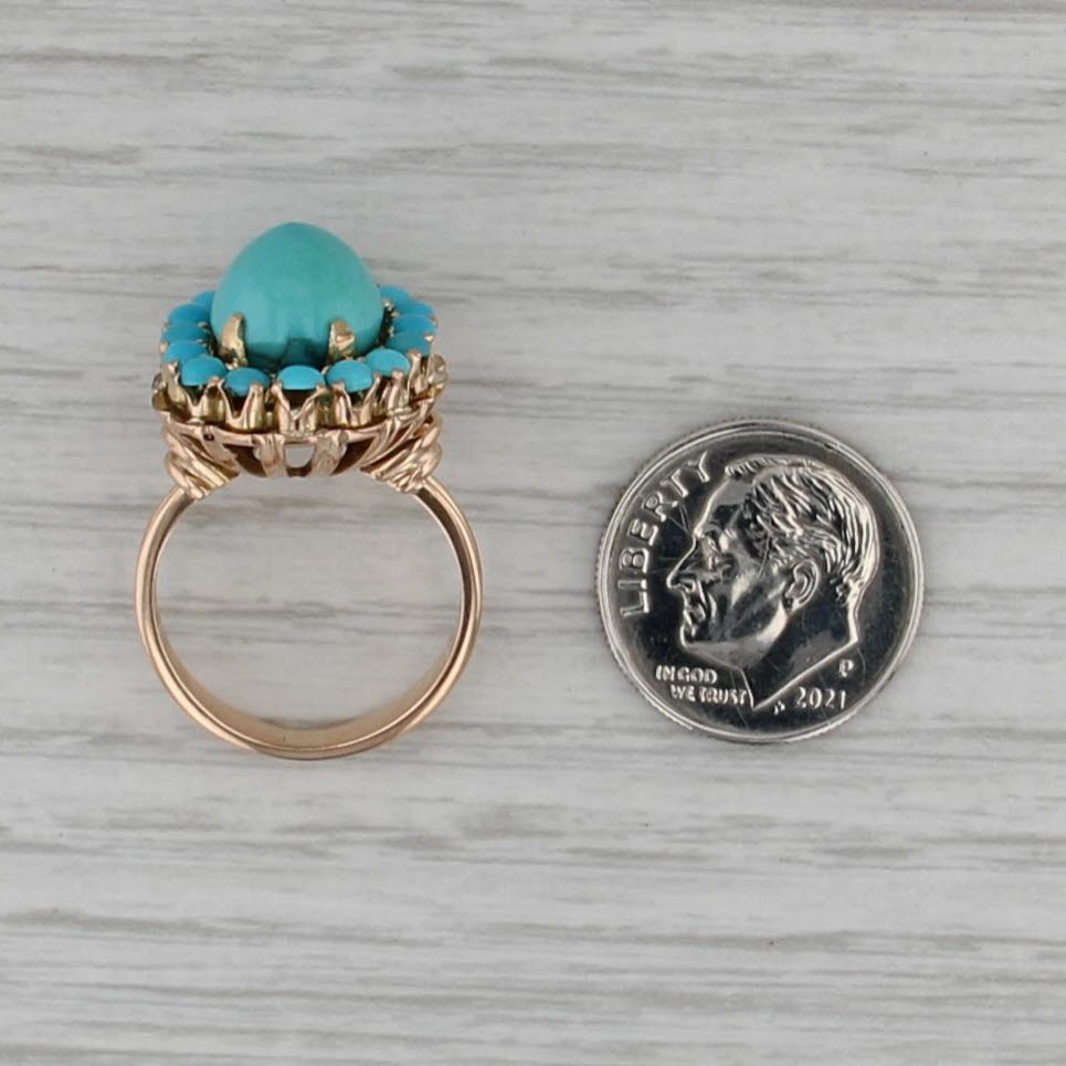 Vintage Turquoise Cabochon Halo Ring 14k Yellow Gold Size 5.5