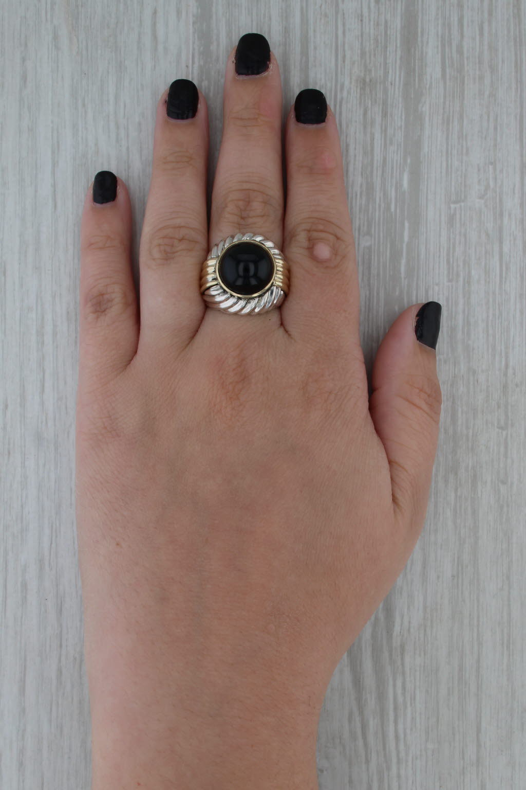 Rigoberto Tumbled Onyx Ring Sterling Silver 14k Gold Size 8-8.25 Statement