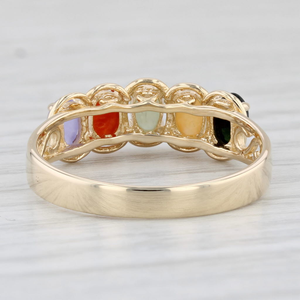 Light Gray Cabochon Jadeite Jade Ring 14k Yellow Gold Size 10.25