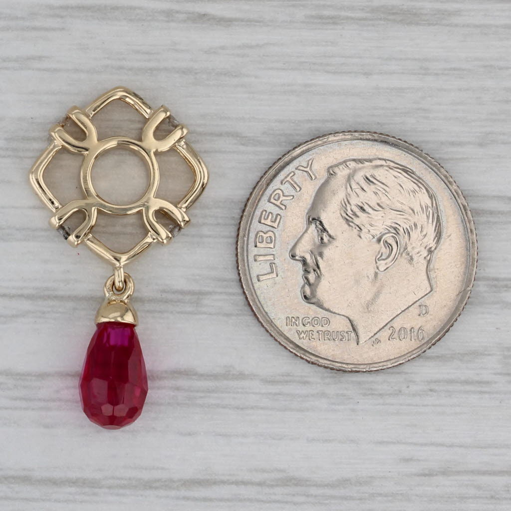 Gray Lab Created Ruby Briolette Dangle Charm 14k Yellow Gold Bead