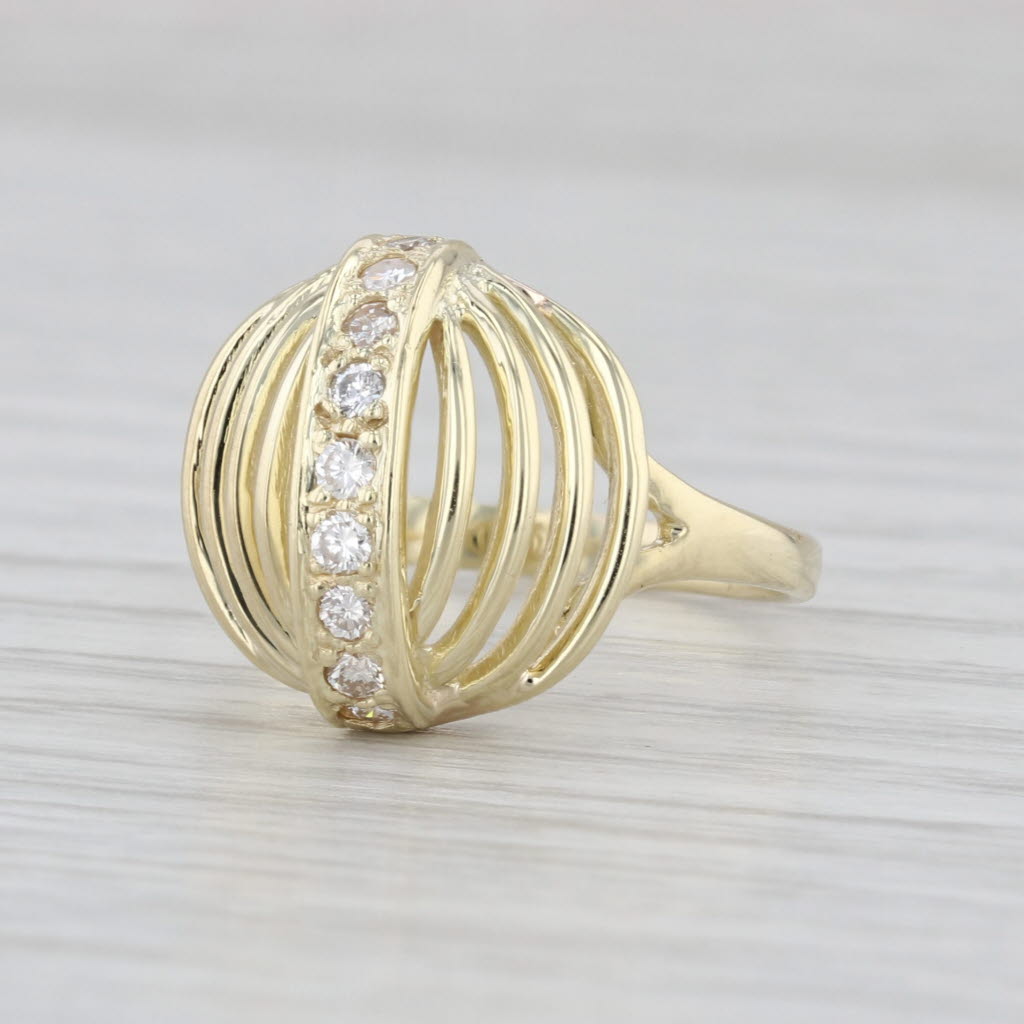Vintage 0.15ctw Diamond Domed Openwork Ring 14k Yellow Gold Size 6.5
