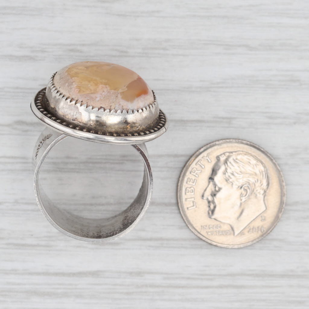 Light Gray Vintage Native American Fire Opal Cabochon Ring Sterling Silver Size 6.5