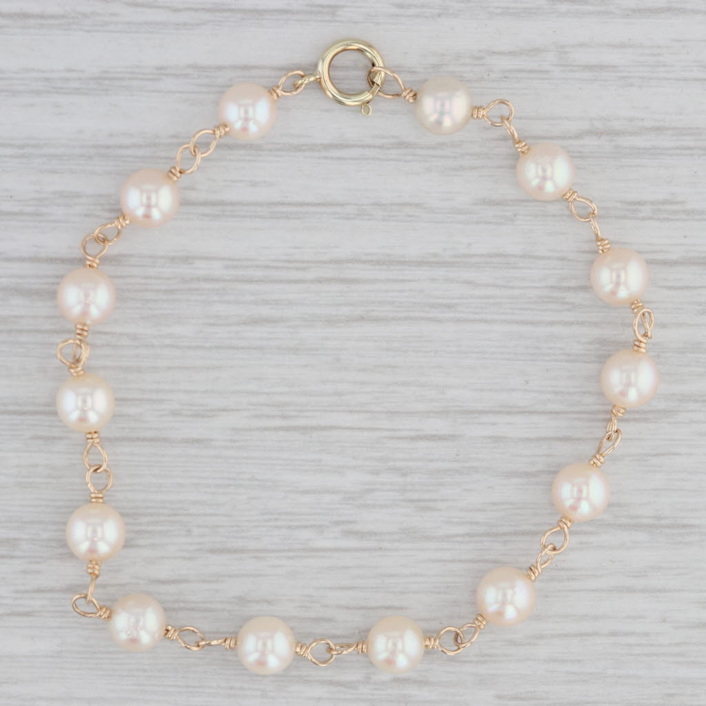 Gray Cultured Pearl Chain Bracelet 14k Yellow Gold 7.5"