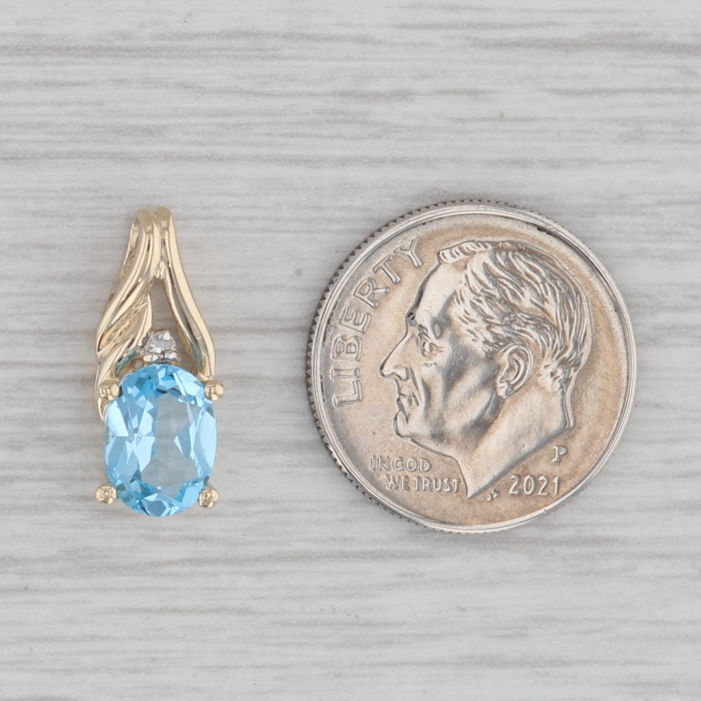 Gray 0.60ct Oval Blue Topaz Small Drop Pendant 10k Yellow Gold Diamond Accent