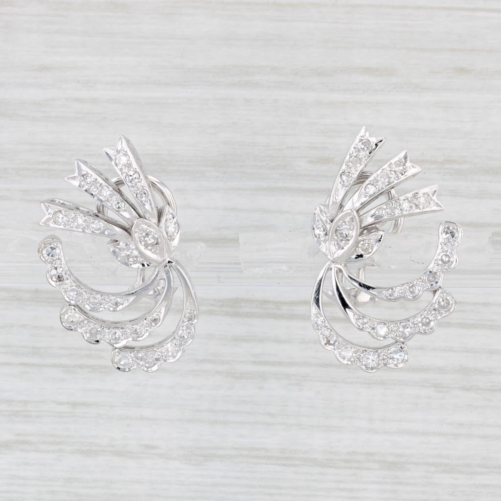Light Gray 0.65ctw Diamond Spray Earrings 14k White Gold Omega Backs Non Pierced Clip On