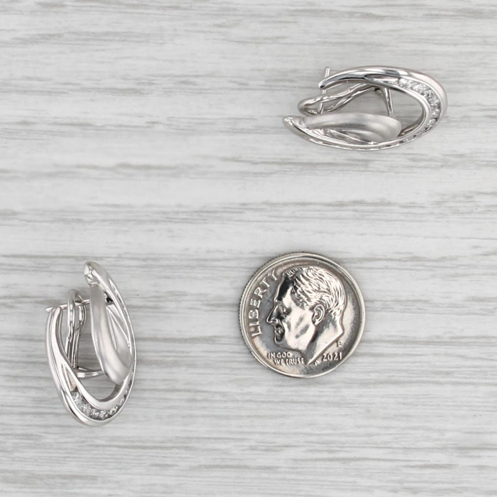 0.40ctw Diamond Loops Drop Earrings 14k White Gold Omega Backs