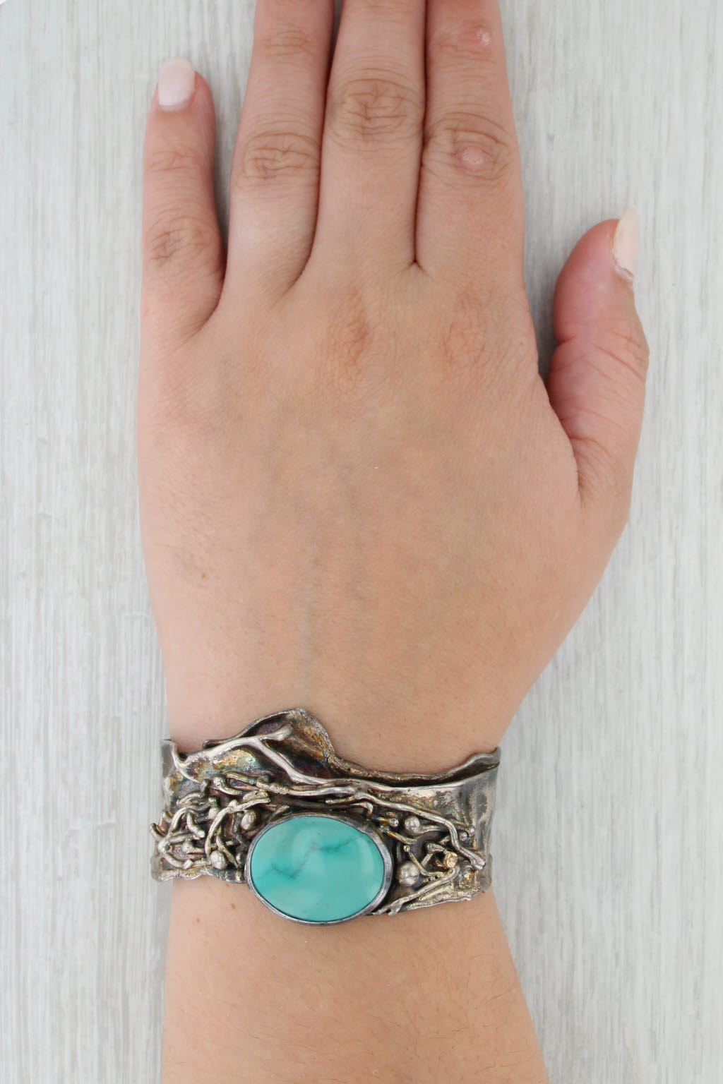 Turquoise Statement Cuff Bracelet Sterling Silver 6.5" MarksZ of Palm Beach