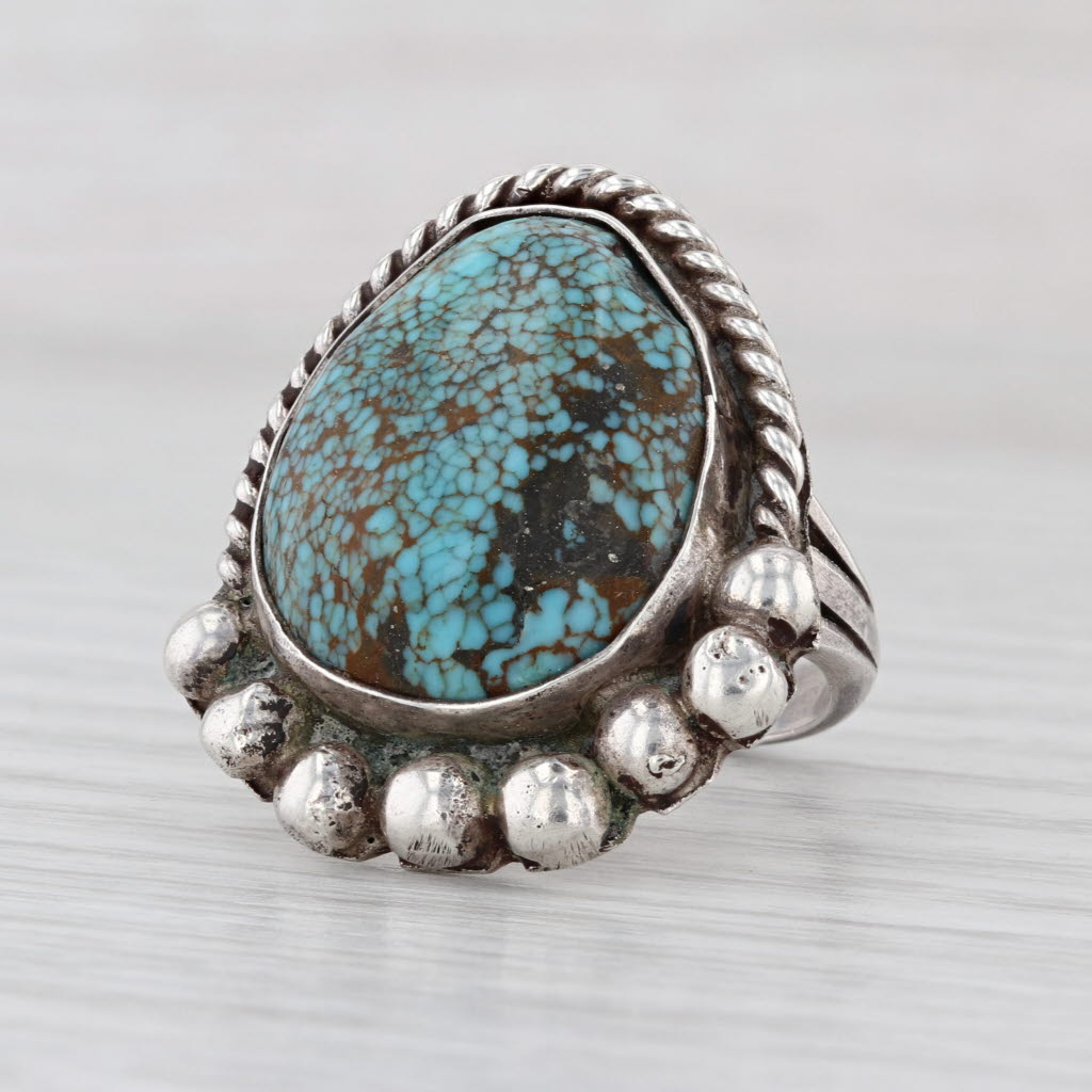 Vintage Signed Native American Turquoise Limonite Ring Sterling Silver Size 9