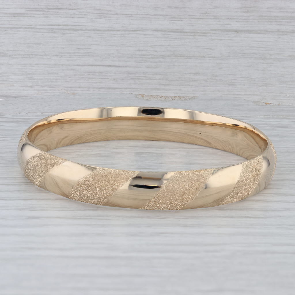 Gray Hinged Oval Bangle Bracelet 14k Yellow Gold Brushed Polished 7.75"