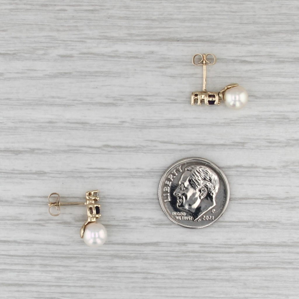 Cultured Pearl Amethyst Diamond Earrings 14k Yellow Gold Stud Drops