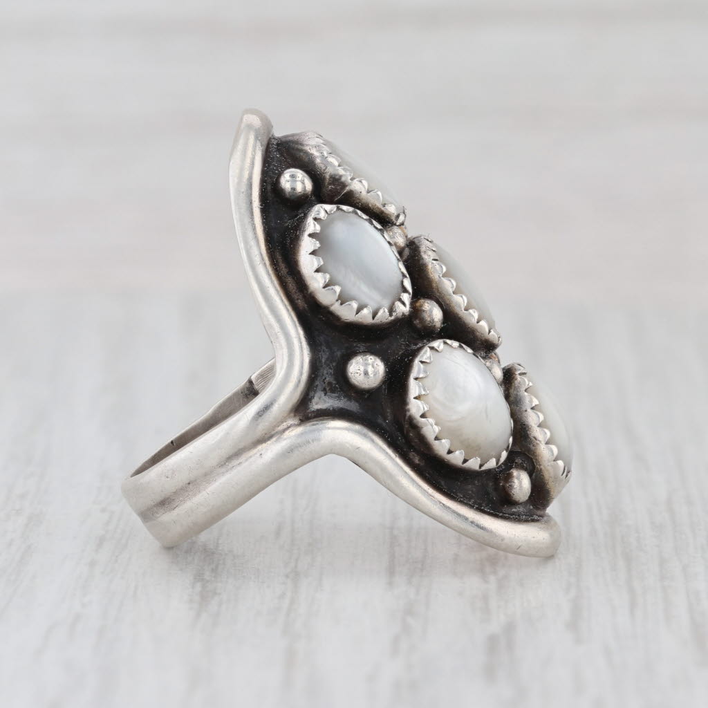 Southwestern Mother of Pearl Cluster Statement Ring Sterling Silver Size 8.75