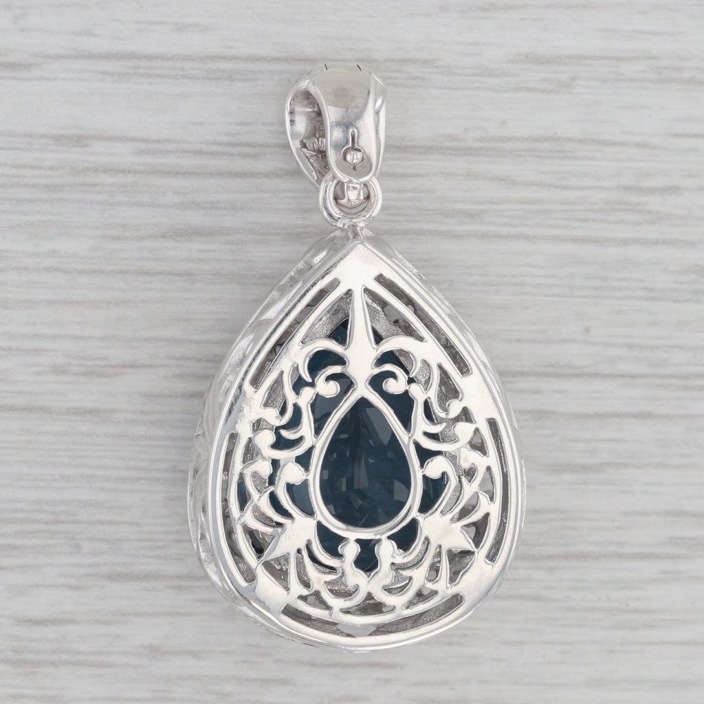 Gray 21.75ct London Blue Topaz Teardrop Pendant Sterling Silver Floral Statement