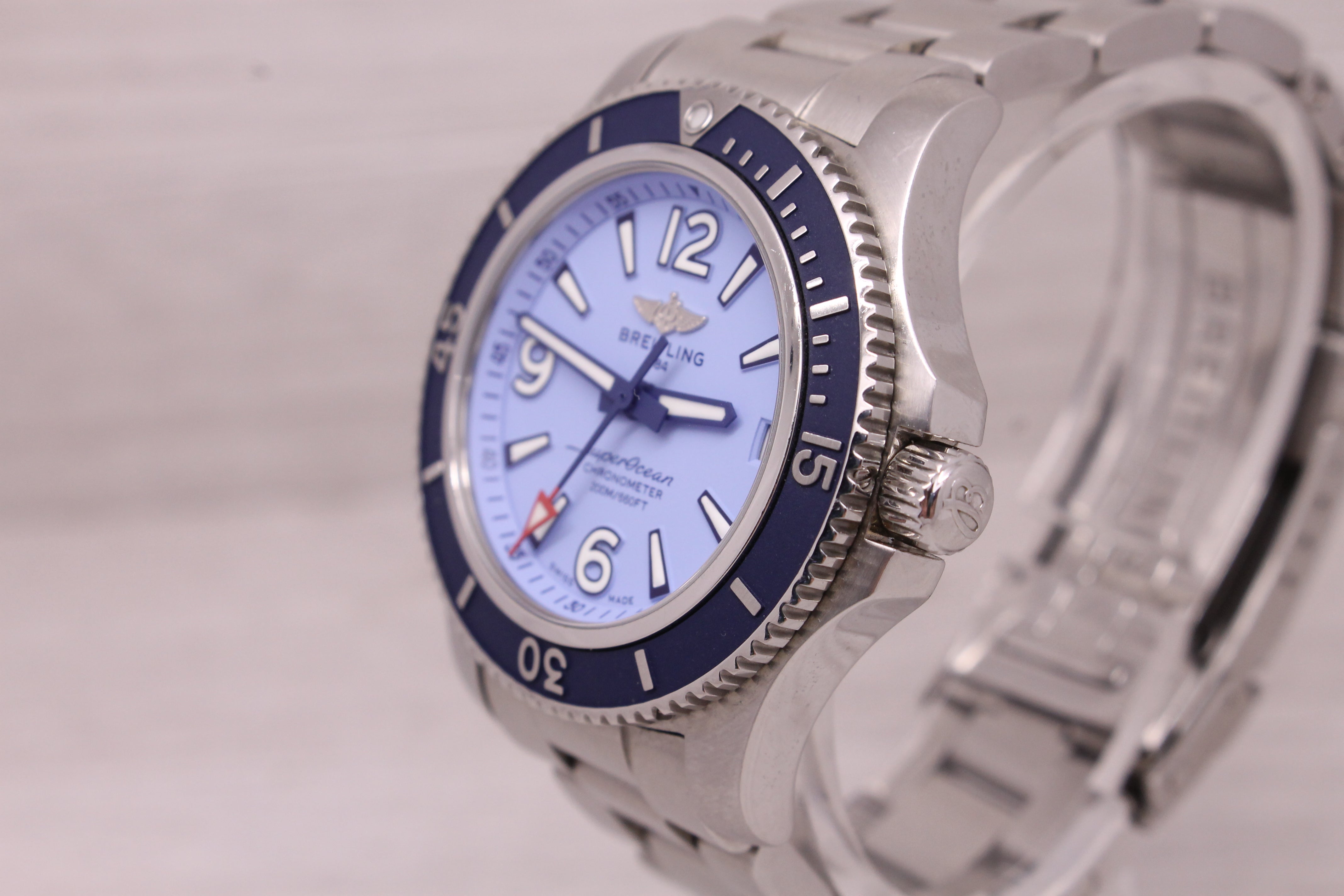 Dark Gray Breitling Superocean 36 mm Steel Automatic Divers Watch Blue w Box Card A17316