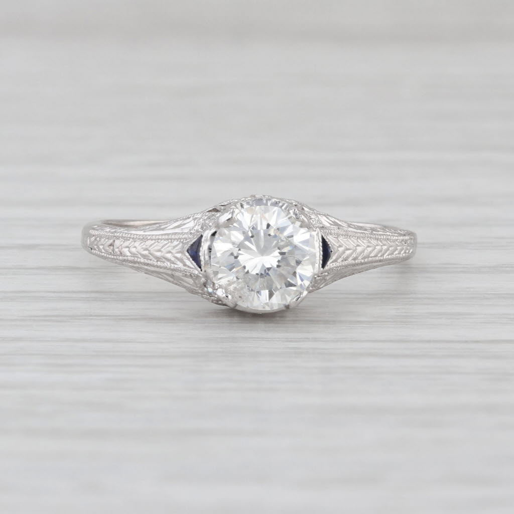 1.07ctw Art Deco Diamond Lab Created Sapphire Engagement Ring Platinum Filigree