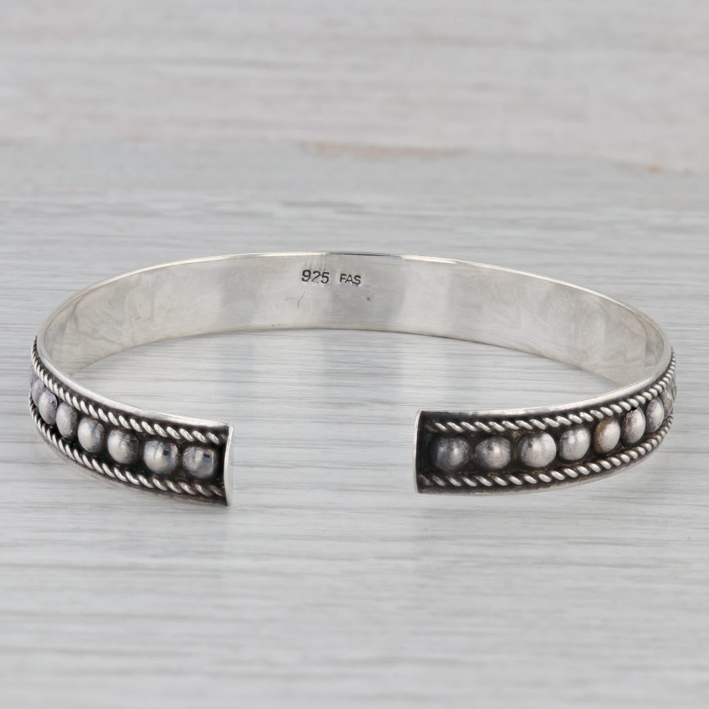 Gray Vintage Bead Rope Cuff Bracelet Sterling Silver 7" 8.5mm